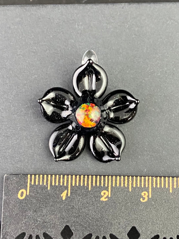 Black Opal Flower Pendant in Black