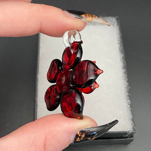 Sparkle Spinner Flower Pendant - Pomegranate, Black, & Gold
