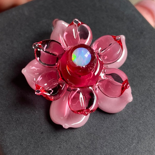 Mini Spinner Flower Pendant - Mauve & Gold Ruby