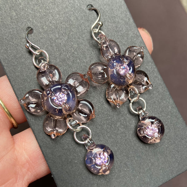 Cubic Zirconia Flower Earrings - Peach Opal