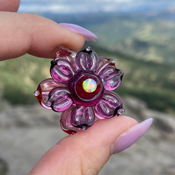 Mini Spinner Flower Pendant - Molten Aura Gold Ruby & Amethyst