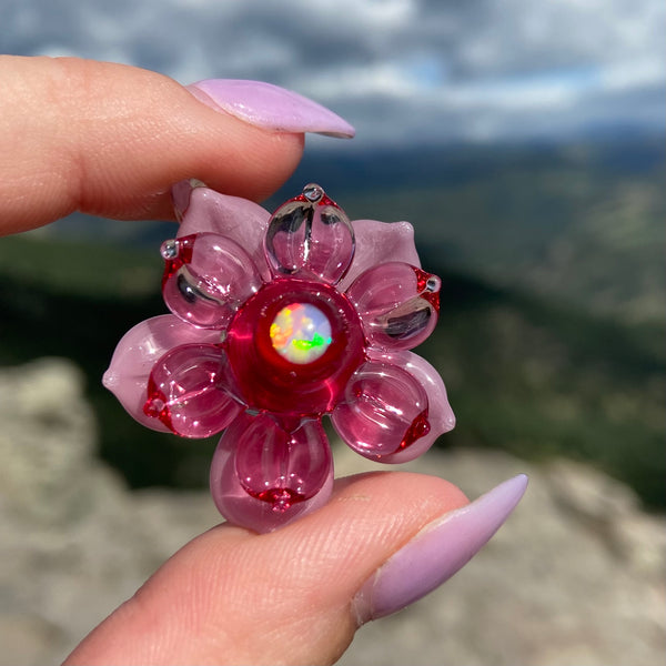 Mini Spinner Flower Pendant - Mauve & Gold Ruby