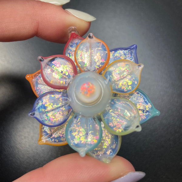 Pastel Rainbow Double Sparkle Layer Spinner Flower
