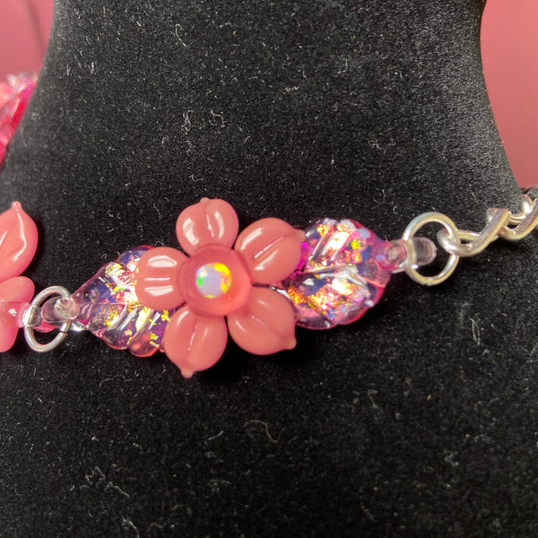 Pink Flower Linked Choker Necklace