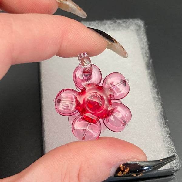 Small Spinner Flower Pendant - Gold Ruby