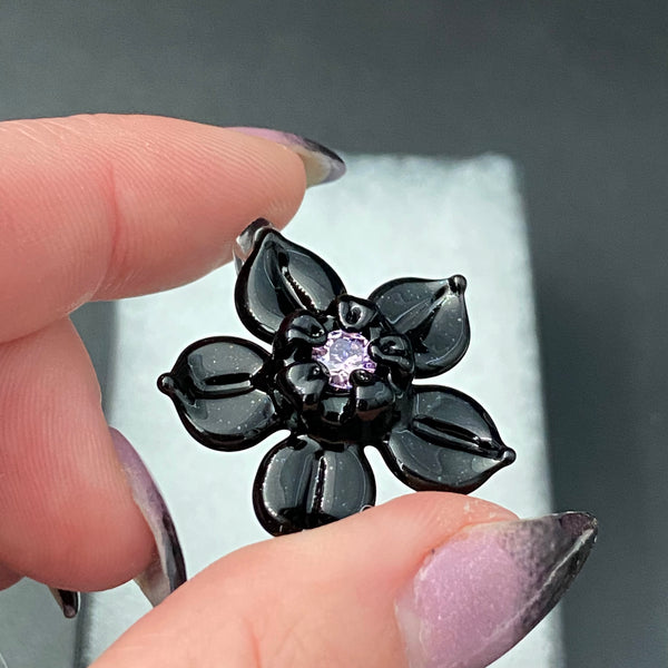Cubic Zirconia Flower Pendant - Black Galaxy