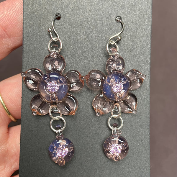 Cubic Zirconia Flower Earrings - Peach Opal