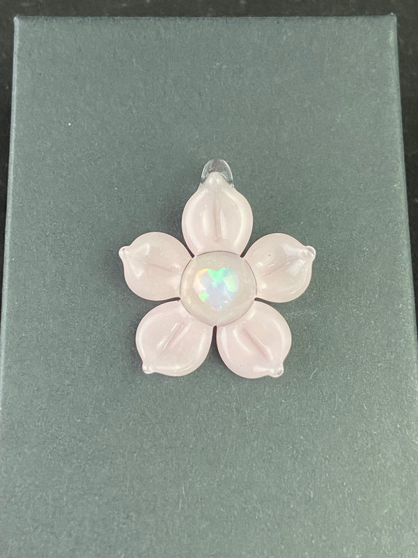 Heart Opal Flower Pendant in Bubblegum