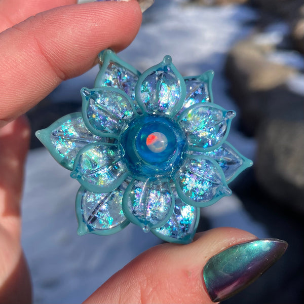 Marina & Aqua Spinner Flower Pendant Double Layered Luster