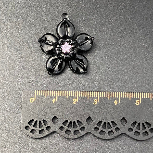 Cubic Zirconia Flower Pendant - Black Galaxy