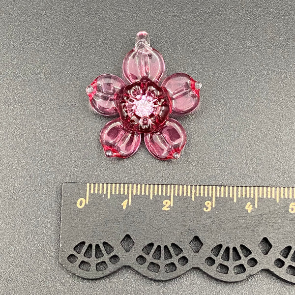 Cubic Zirconia Flower Pendant - Gold Ruby