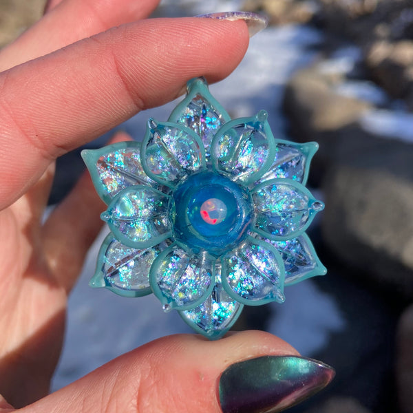 Marina & Aqua Spinner Flower Pendant Double Layered Luster