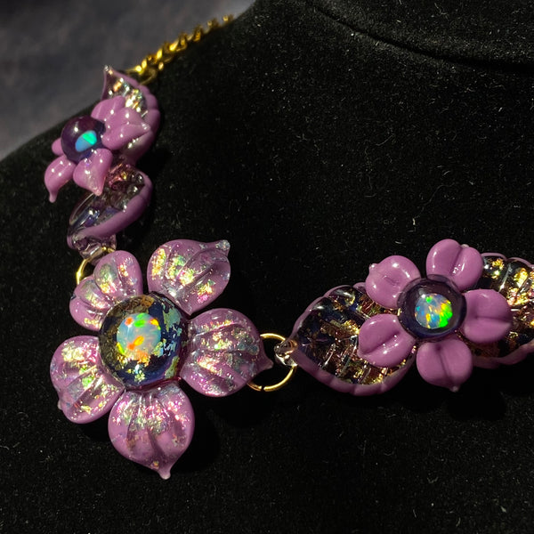 Purple Flower Linked Choker Necklace