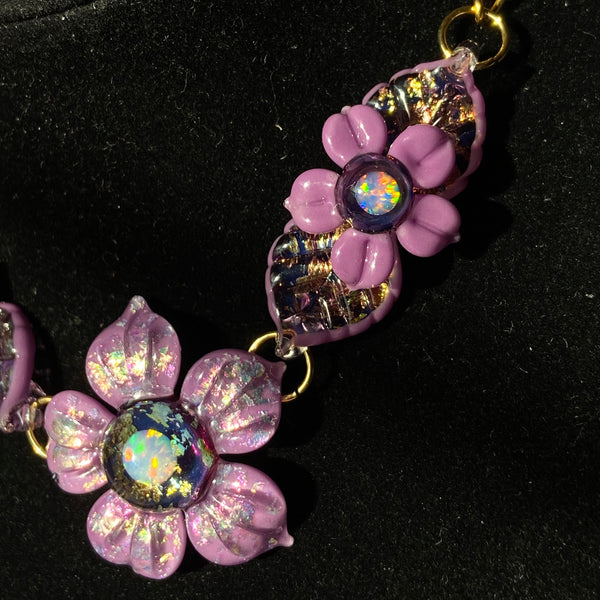 Purple Flower Linked Choker Necklace