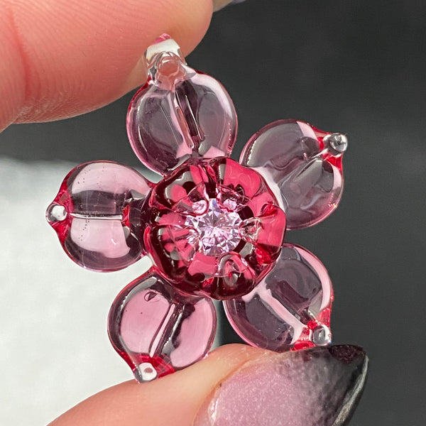 Cubic Zirconia Flower Pendant - Gold Ruby