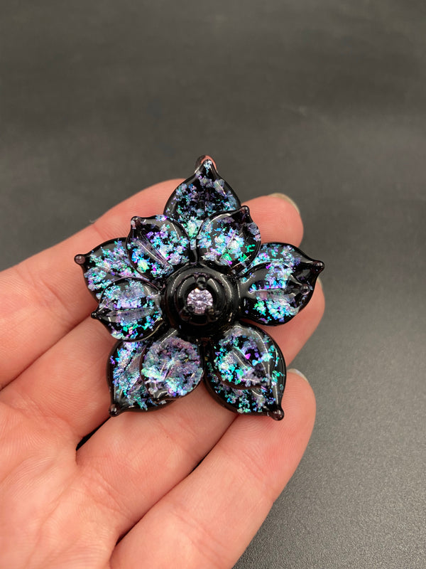 Double Sparkle Layer Spinner Flower w/ Cubic Zirconia Center