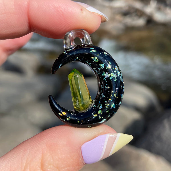 Moon Pendant w/ Crystal Point Black with Citrine