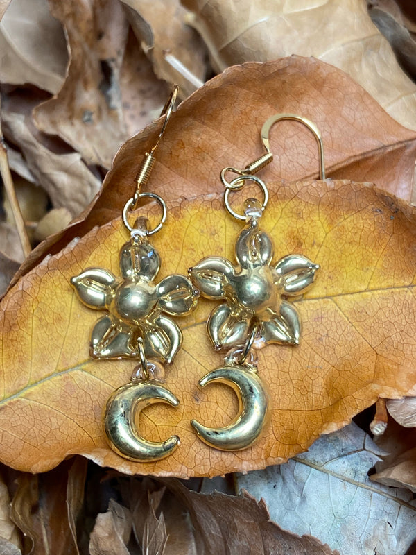 Moon Flower Earrings - All Gold