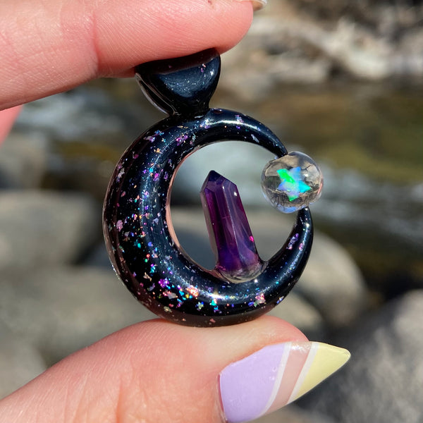 Moon Crystal Spinner - Black w/ Purple
