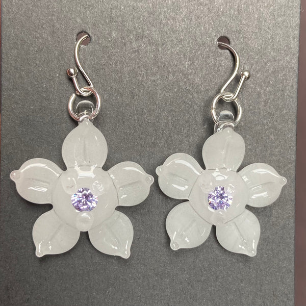 Cubic Zirconia Flower Earrings - White