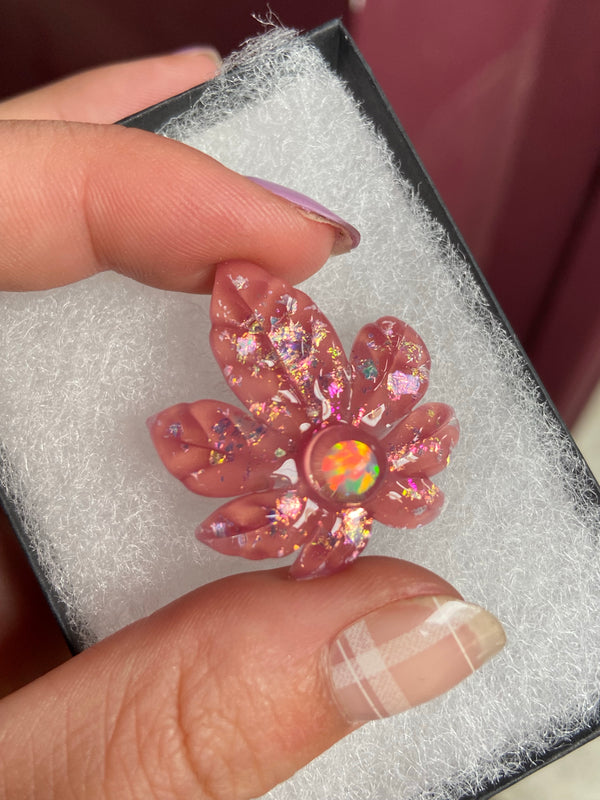 Canna Leaf Pendant - Pink Blush Sparkle