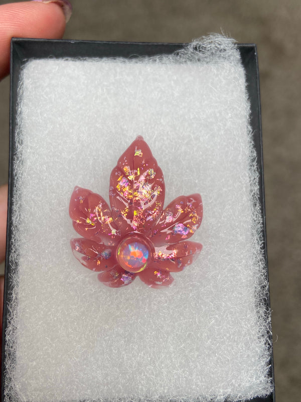 Canna Leaf Pendant - Pink Blush Sparkle