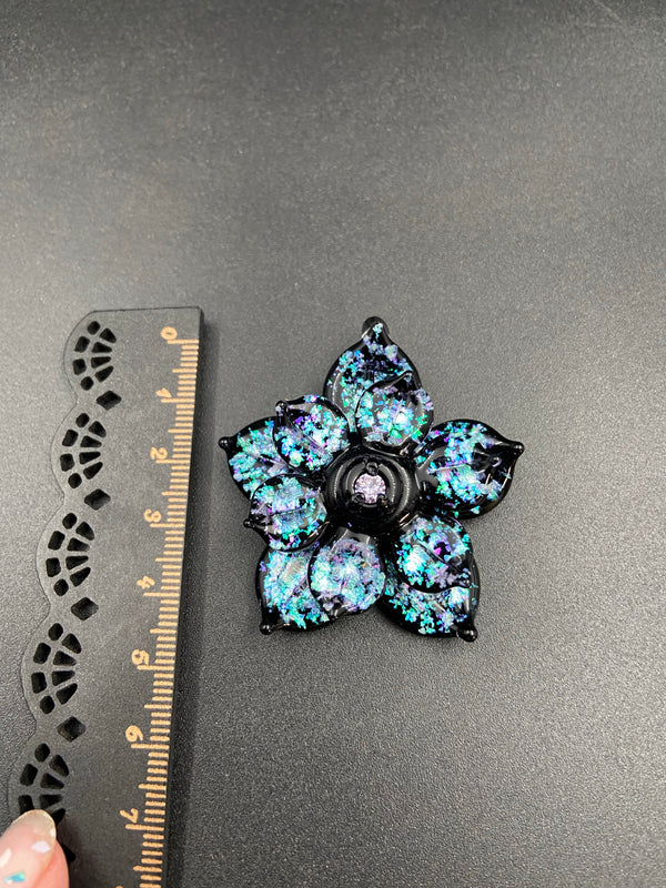 Double Sparkle Layer Spinner Flower w/ Cubic Zirconia Center