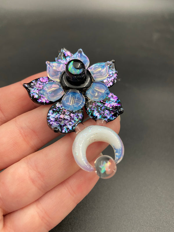 Double Kinetic Flower Moon - Moon and Flower Spinners in Black and Glopal