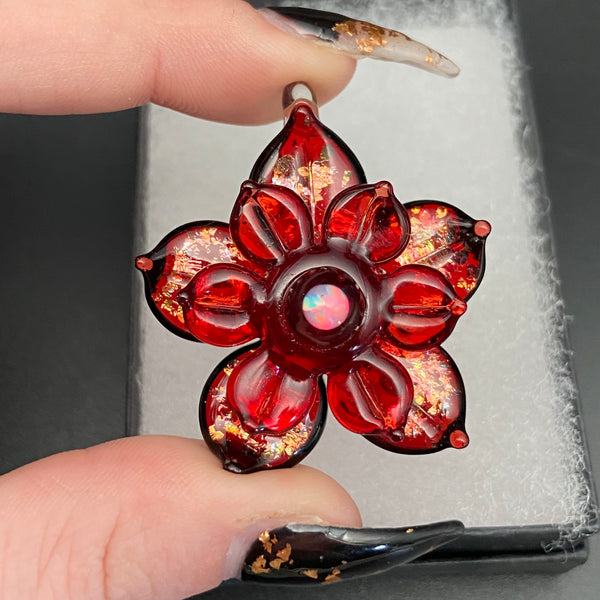 Sparkle Spinner Flower Pendant - Pomegranate, Black, & Gold