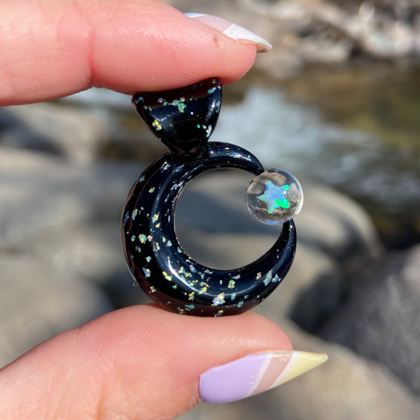 Moon Spinner Black with Green Sparkle