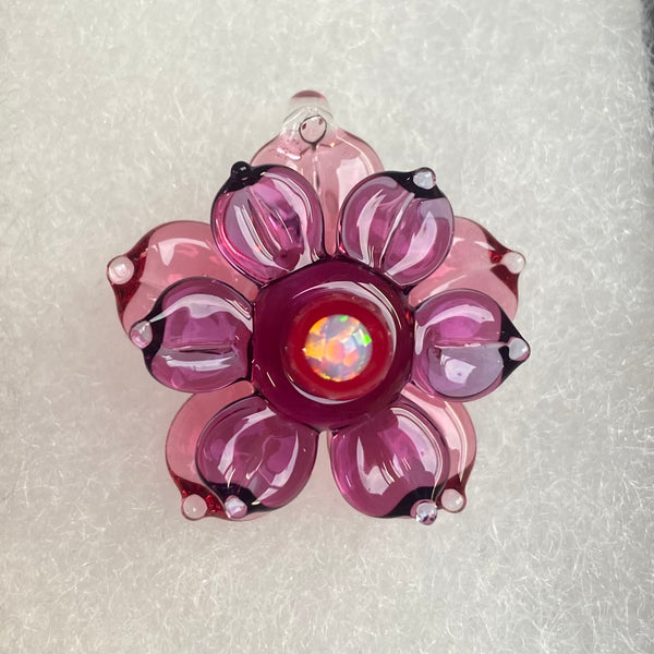 Mini Spinner Flower Pendant - Molten Aura Gold Ruby & Amethyst
