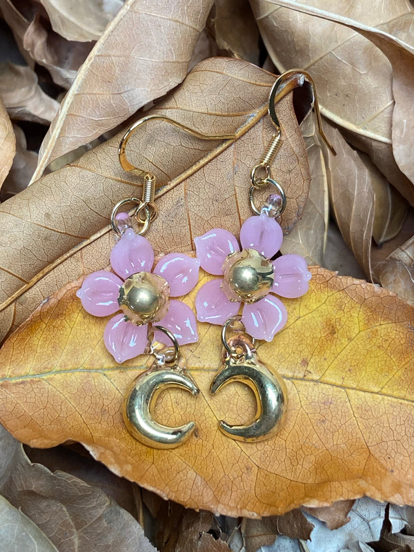 Moon Flower Earrings - Gold Center and Blush