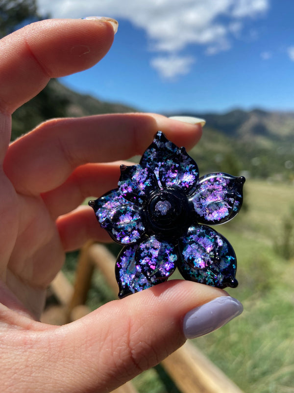 Double Sparkle Layer Spinner Flower w/ Cubic Zirconia Center