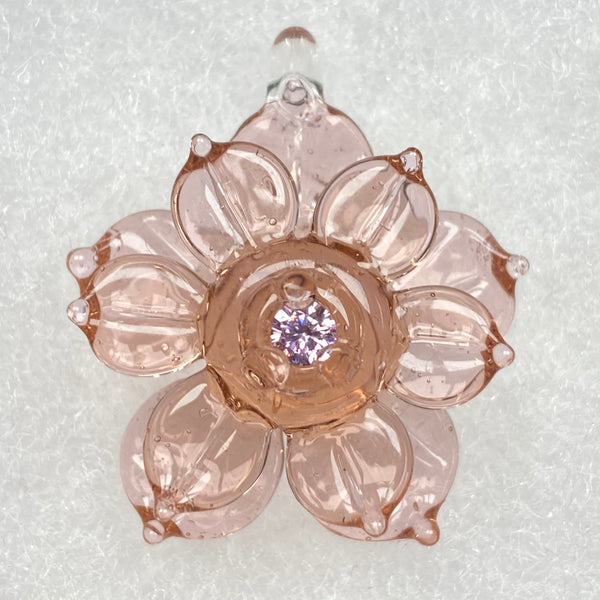 Cubic Zirconia Spinner Flower Pendant - Peach Opal