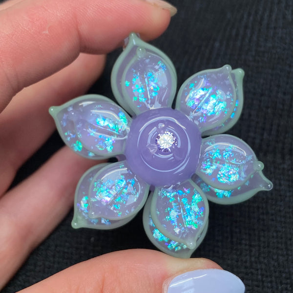 Purple Satin and Mint Spinner with Double Layer Sparkles & Cubic Zirconia