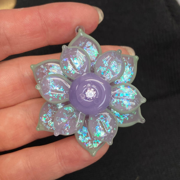 Purple Satin and Mint Spinner with Double Layer Sparkles & Cubic Zirconia