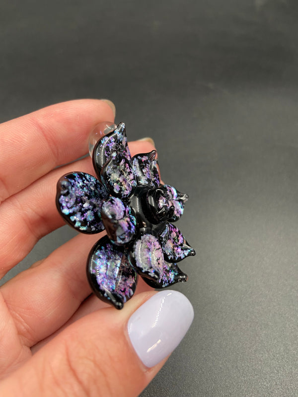 Double Sparkle Layer Spinner Flower w/ Cubic Zirconia Center