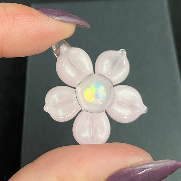 Heart Opal Flower Pendant in Bubblegum