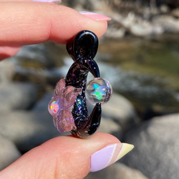 Moonflora Spinner - Lavender Opal and Black Multicolor Sparkle