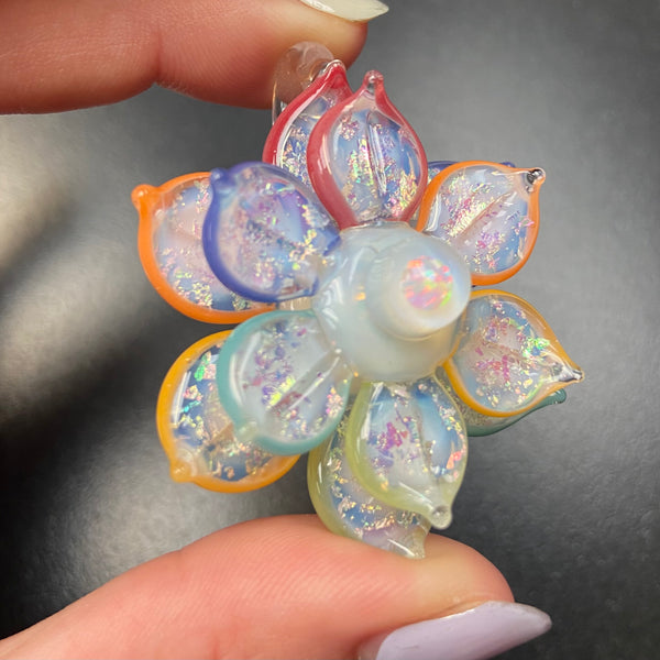 Pastel Rainbow Double Sparkle Layer Spinner Flower