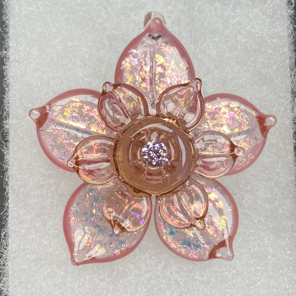Sparkly Cubic Zirconia Spinner Flower Pendant - Peach Opal & Blush
