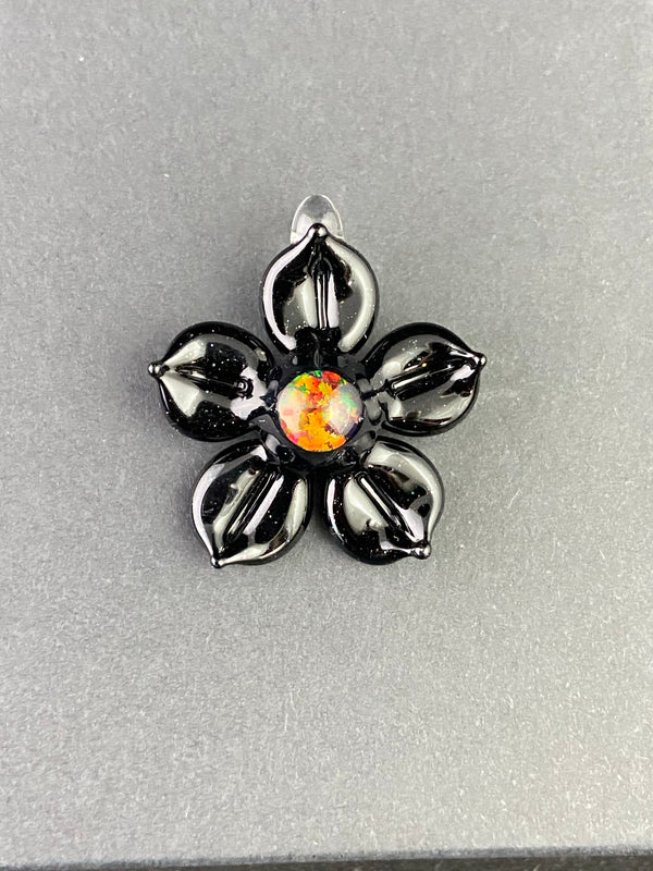 Black Opal Flower Pendant in Black