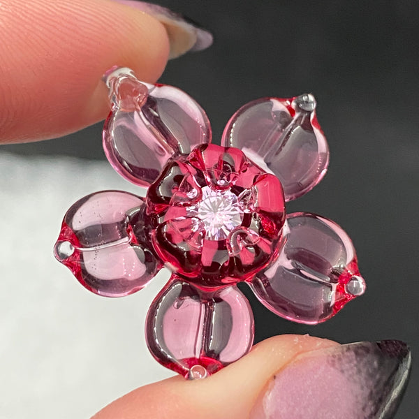 Cubic Zirconia Flower Pendant - Gold Ruby