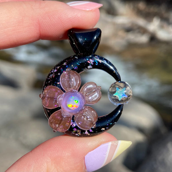 Moonflora Spinner - Lavender Opal and Black Multicolor Sparkle