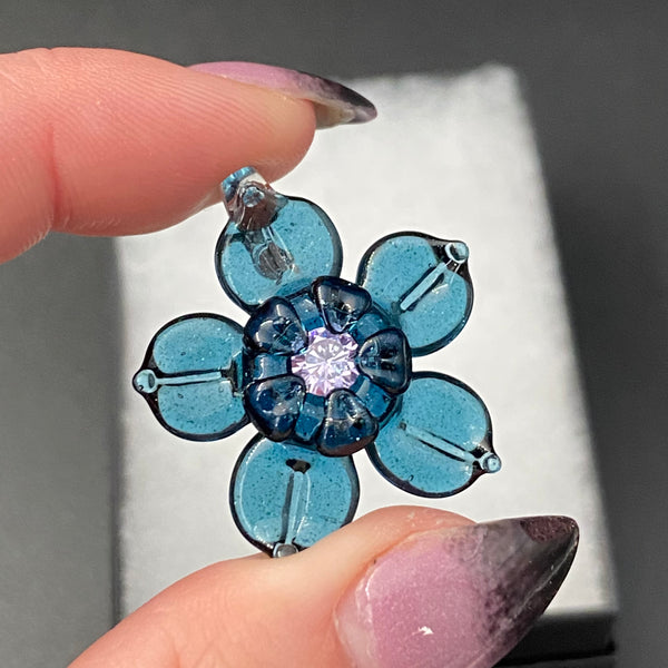 Cubic Zirconia Flower Pendant - Blue Stardust