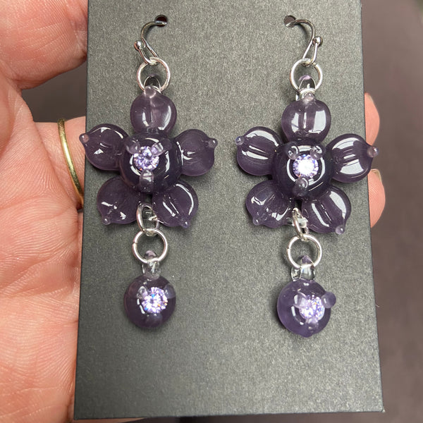 Cubic Zirconia Flower Earrings - Wildberry