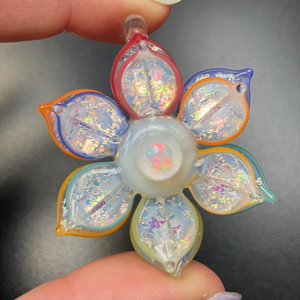 Pastel Rainbow Double Sparkle Layer Spinner Flower