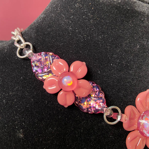 Pink Flower Linked Choker Necklace