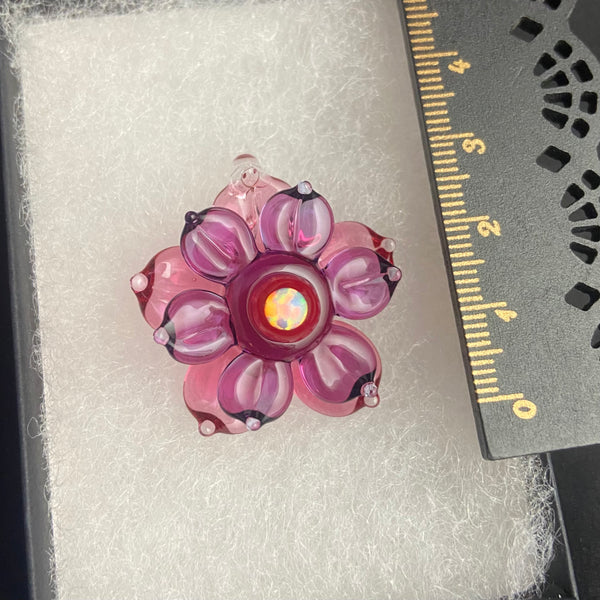 Mini Spinner Flower Pendant - Molten Aura Gold Ruby & Amethyst