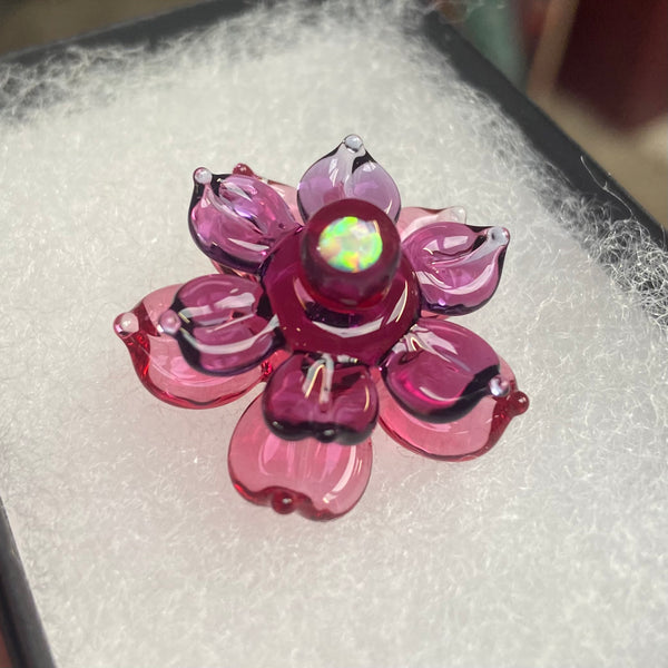 Mini Spinner Flower Pendant - Molten Aura Gold Ruby & Amethyst